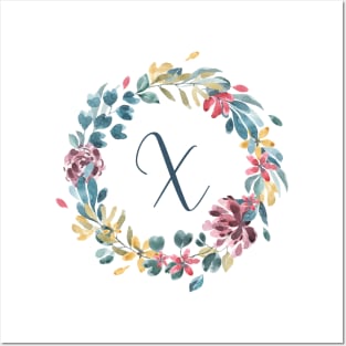 Floral Monogram X Colorful Full Blooms Posters and Art